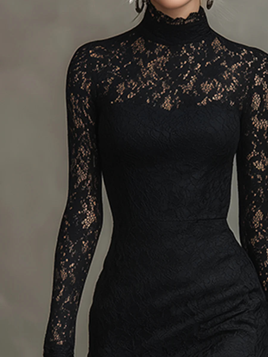 Verrah – Elegant Black Lace Maxi Dress