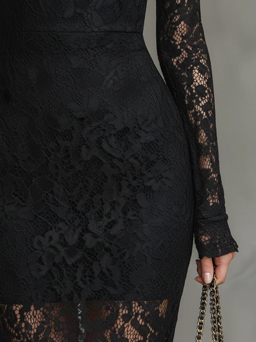 Verrah – Elegant Black Lace Maxi Dress