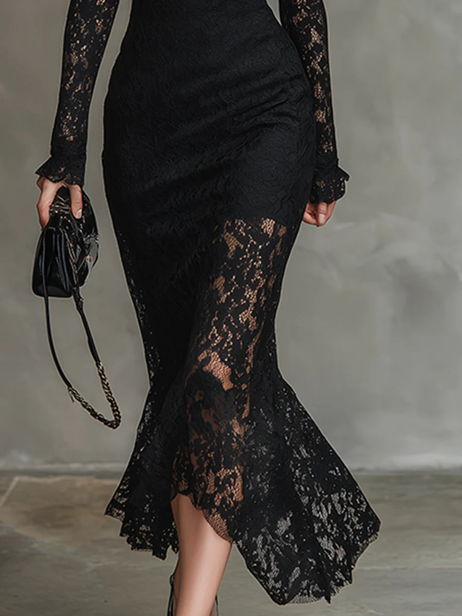 Verrah – Elegant Black Lace Maxi Dress