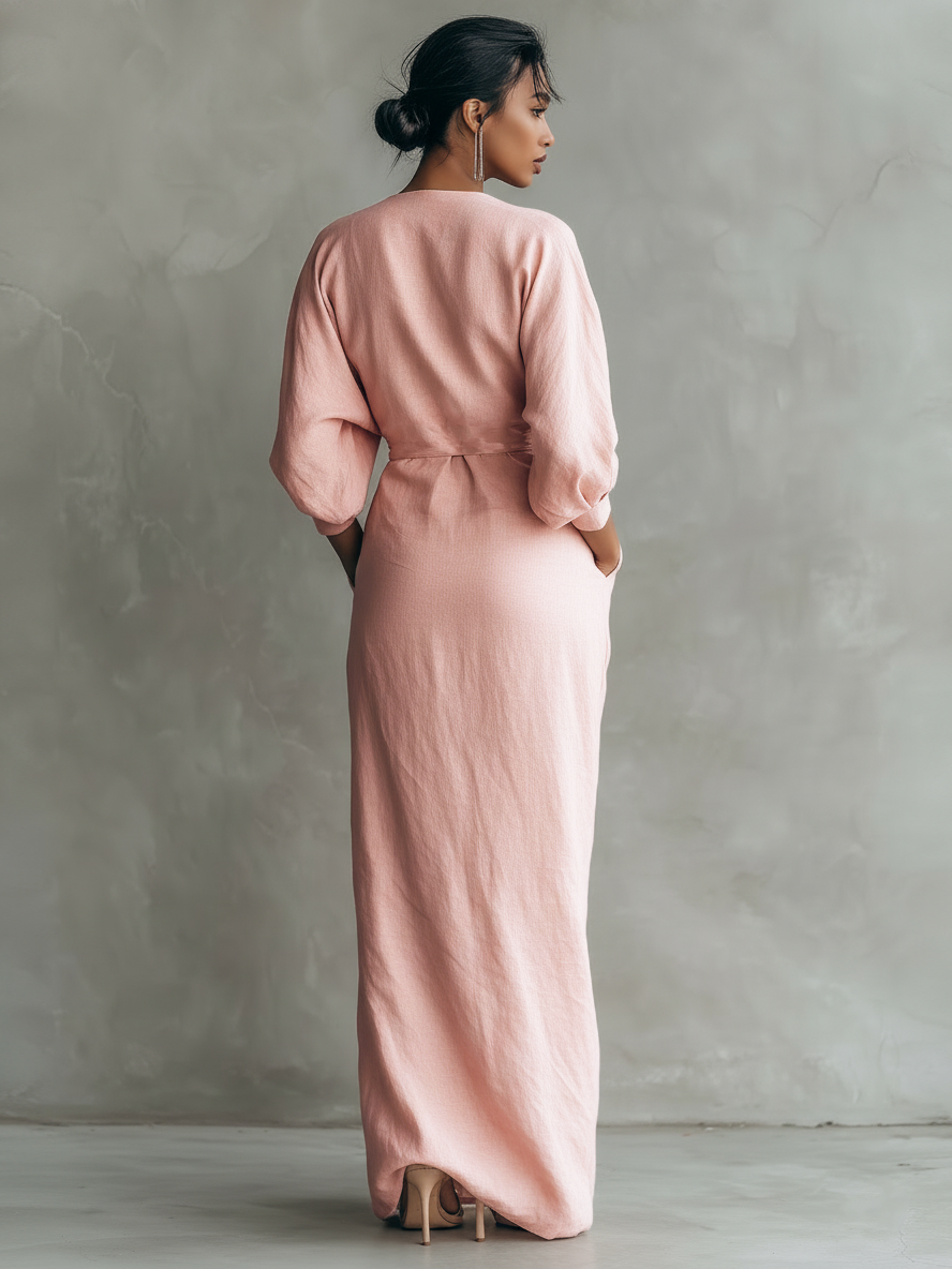 Alexandra - Pink Linen Maxi Dress