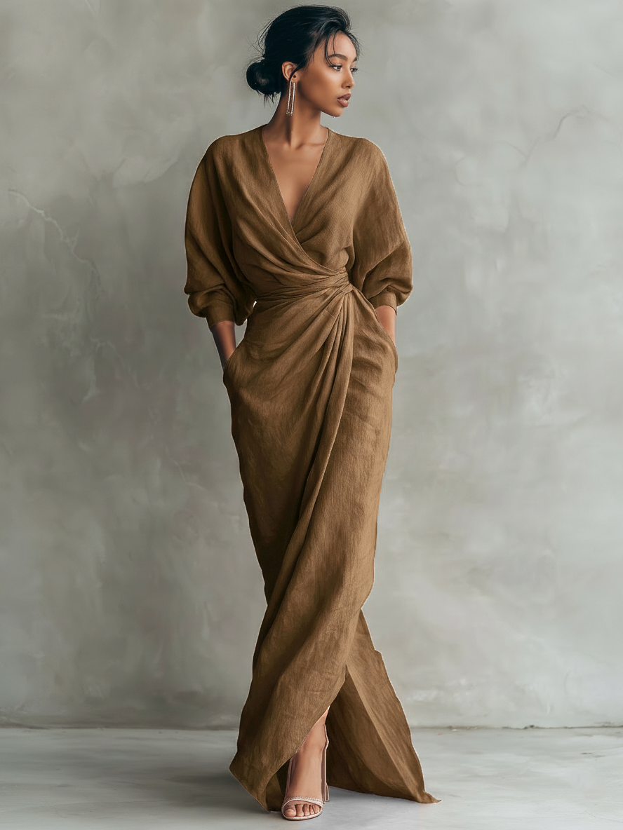 Alexandra - Pink Linen Maxi Dress