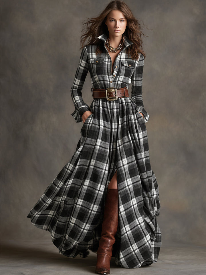 Giana - Plaid Maxi Shirt Dress