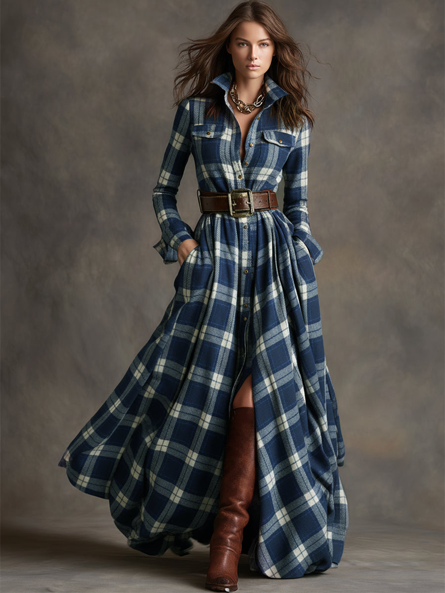 Giana - Plaid Maxi Shirt Dress