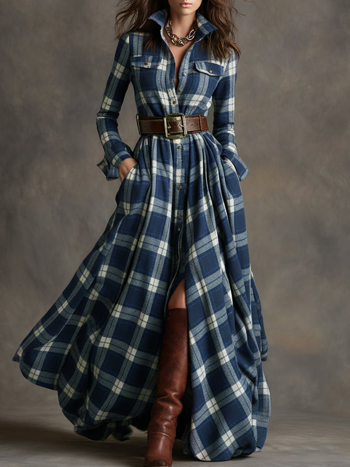 Giana - Plaid Maxi Shirt Dress