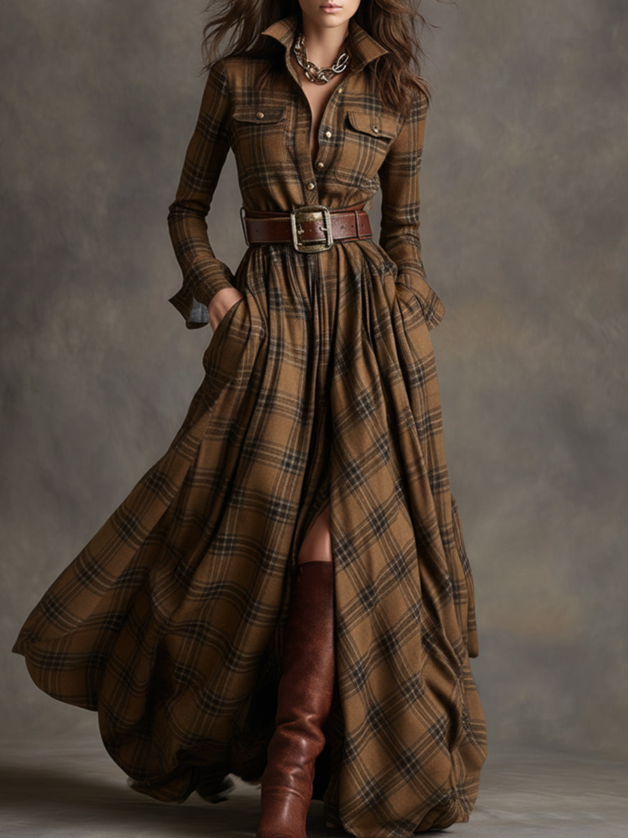 Giana - Plaid Maxi Shirt Dress