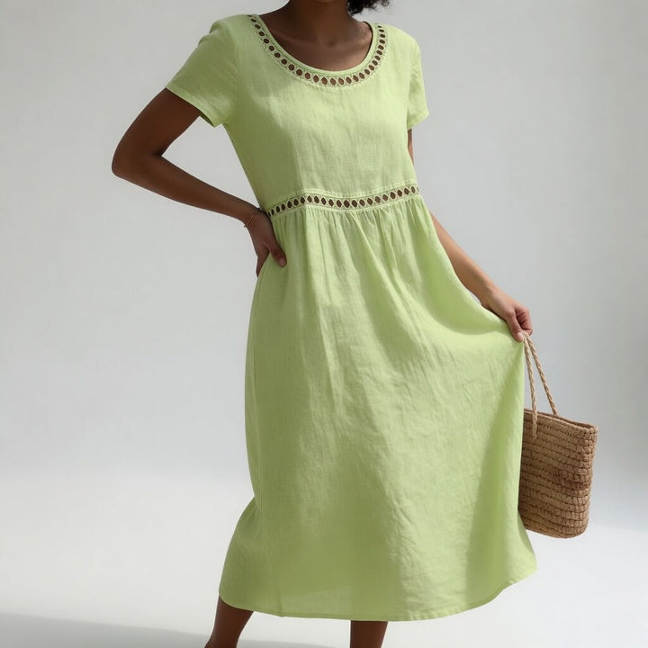 Kyra - Embroidered Linen Blend Midi Dress