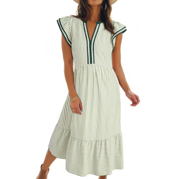 Ruby - Breezy Striped Ruffle Midi Dress