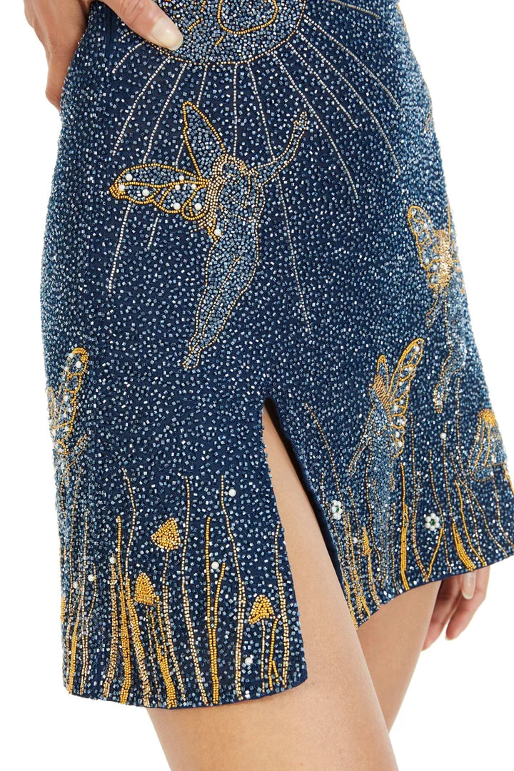 Celeste – Midnight Blue Beaded Mini Dress