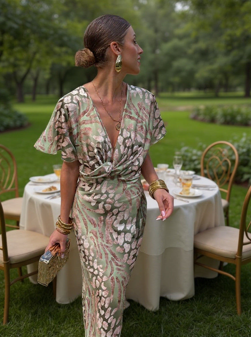 Ingrid - Copper Midi Dress with Twist Knot