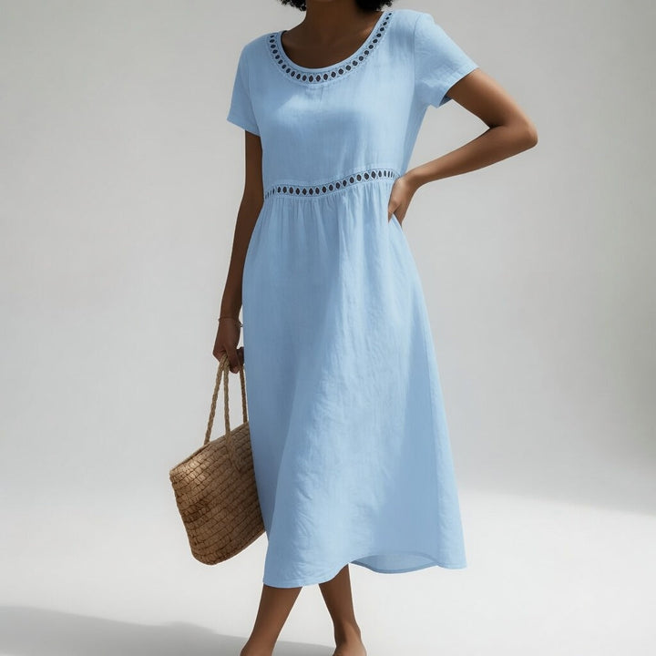 Kyra - Embroidered Linen Blend Midi Dress