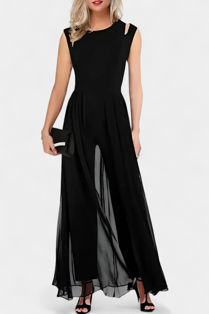 Nadia Open-Shoulder Fluid Chiffon Jumpsuit