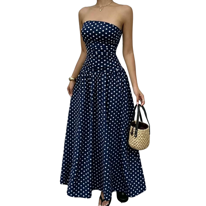 Charlote - Polka Dot Strapless Maxi Dress