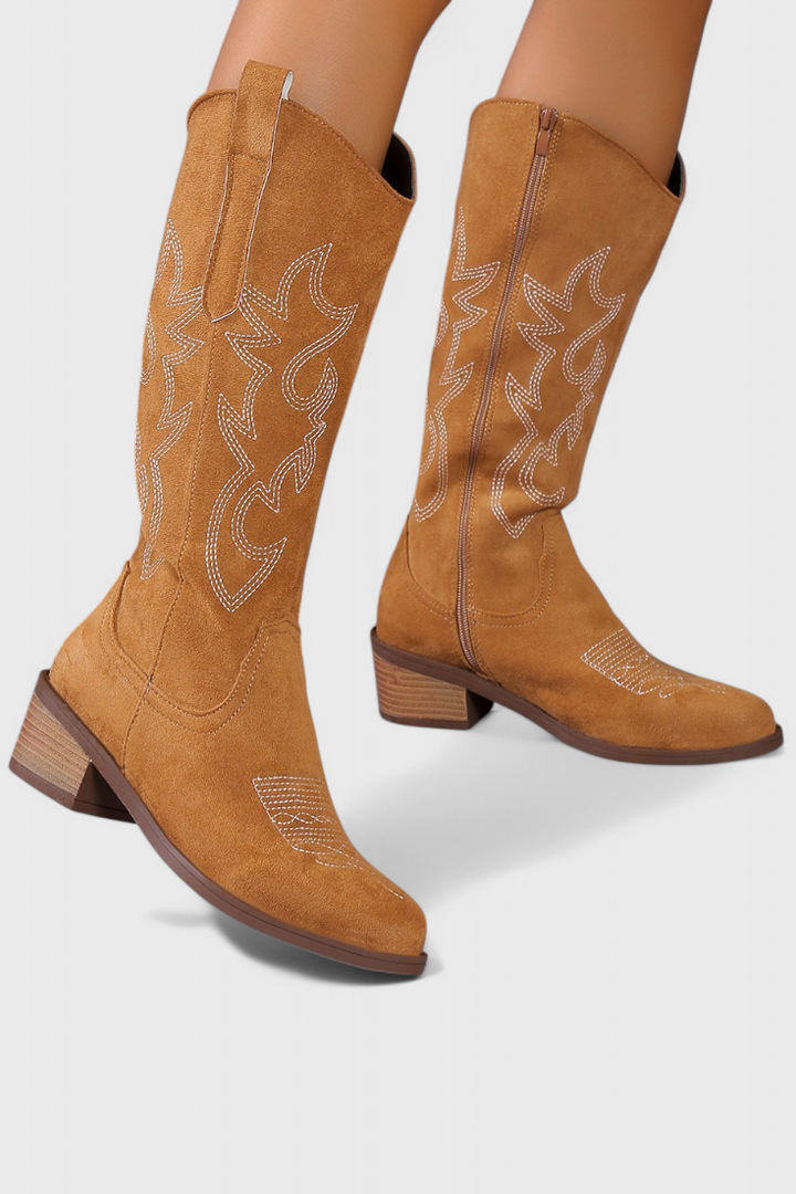Elka Suede Western Boots with Timeless Stitch Detail
