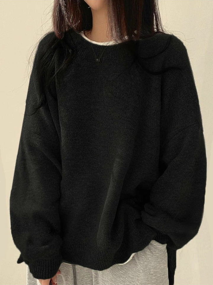Laurette - Drop Shoulder Split Hem Sweater