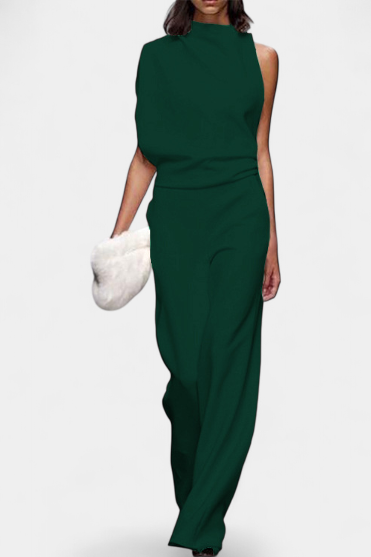 Asymmetrical One-Shoulder Jumpsuit with Flowing Legs by Etta