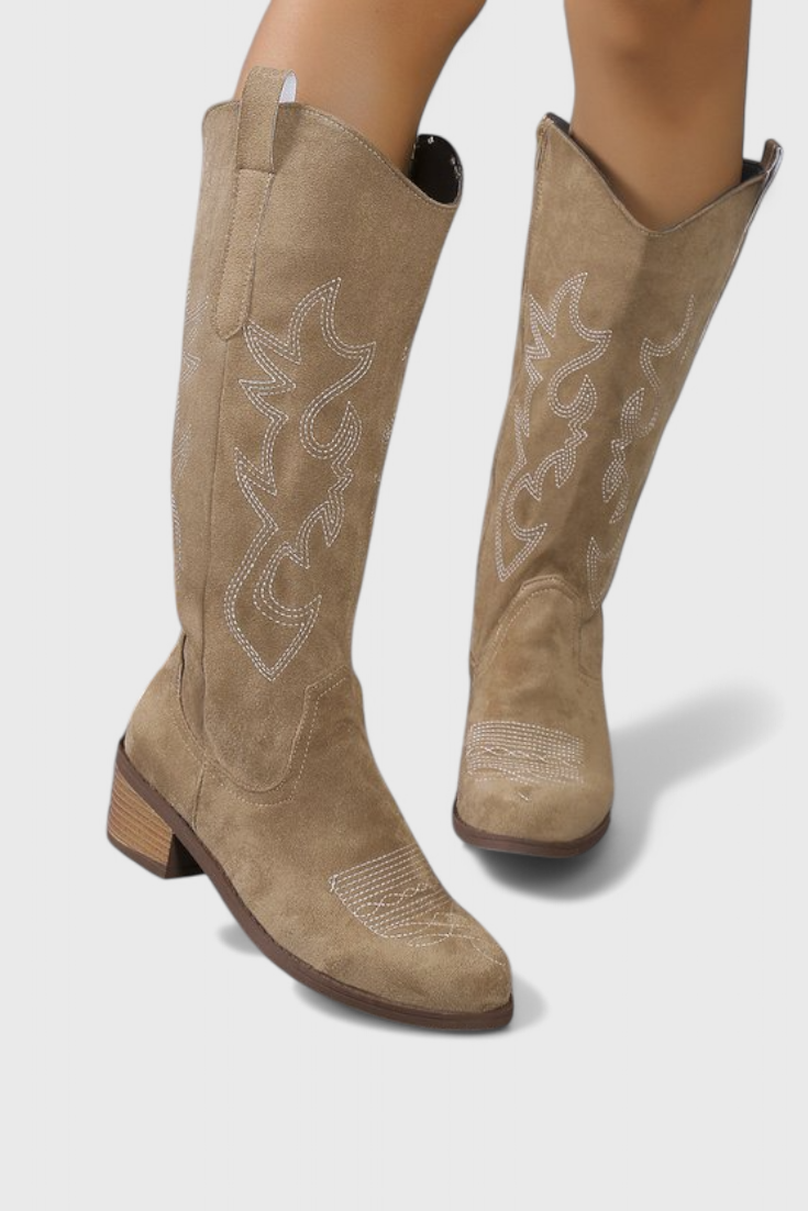 Elka Suede Western Boots with Timeless Stitch Detail