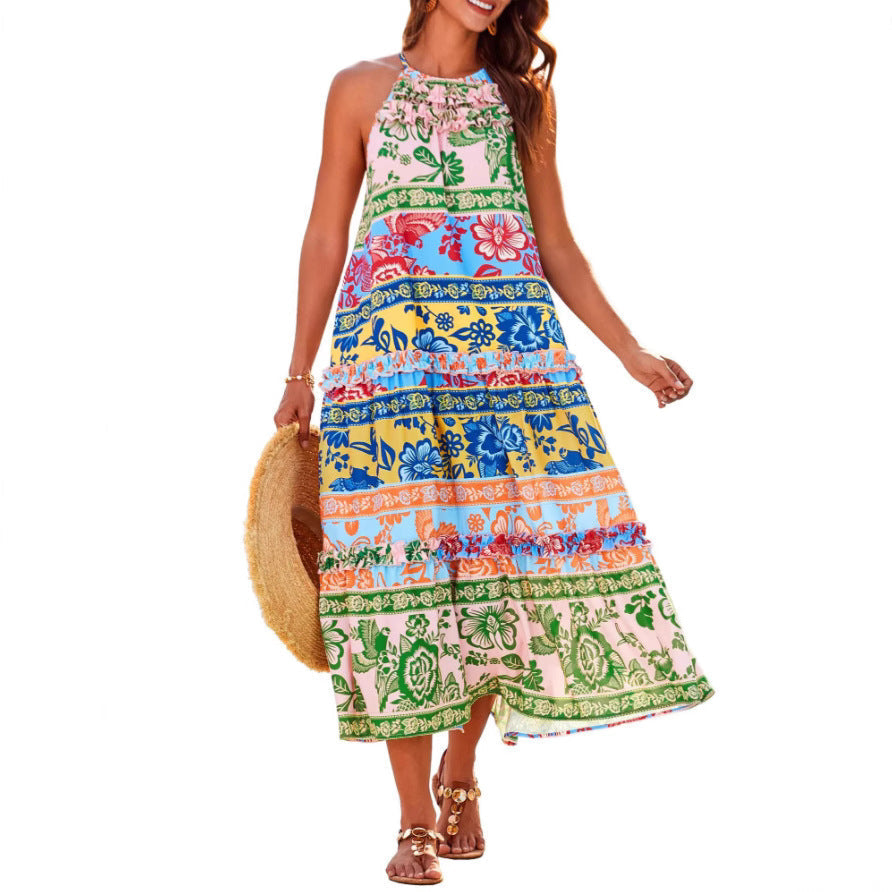 Yolly – Boho Halter Tiered Maxi Dress