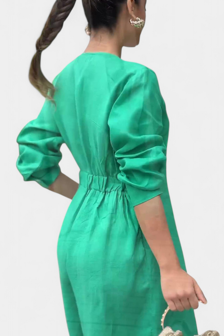 Whitney V-Neck Fluid Jumpsuit with Front Slit