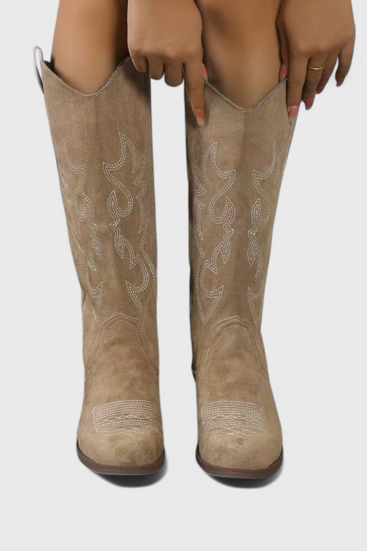 Elka Suede Western Boots with Timeless Stitch Detail