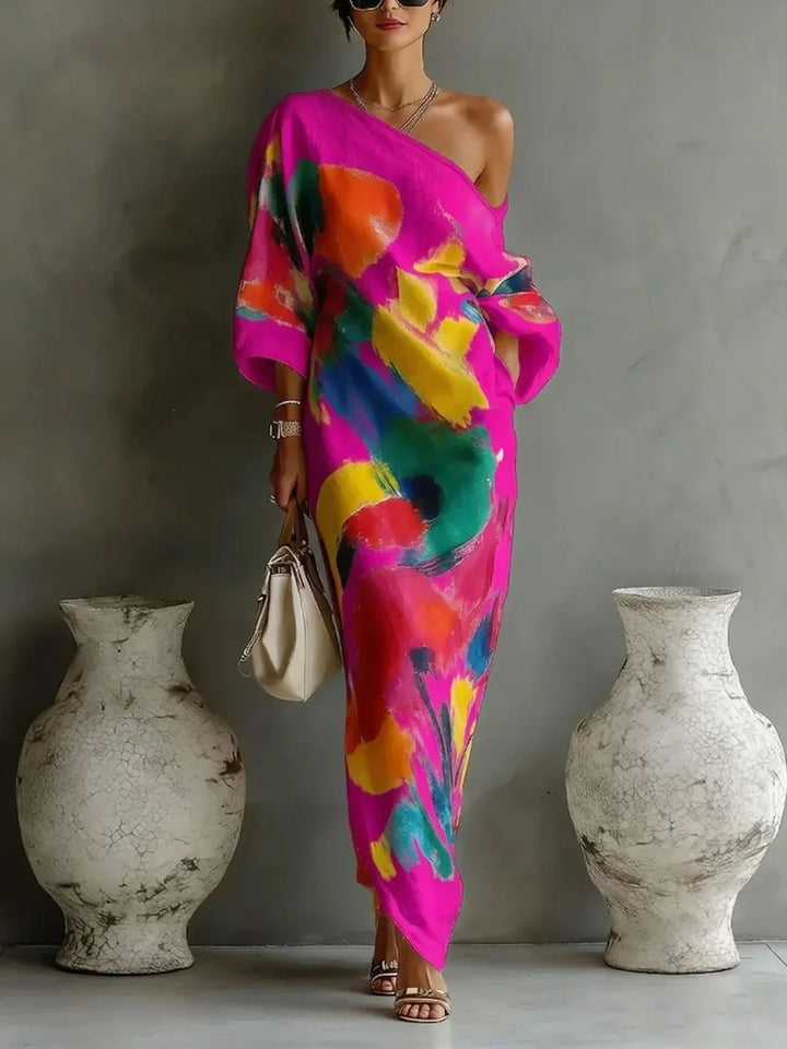 Jinella - One-Shoulder Abstract Print Maxi Dress