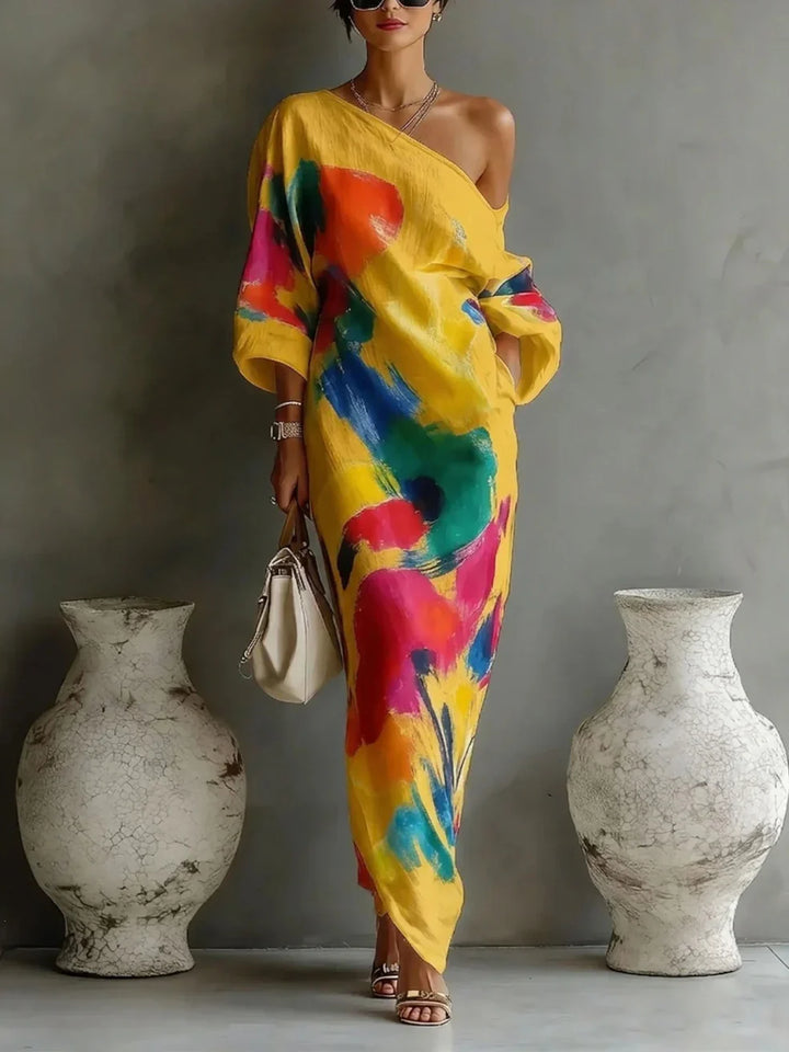 Jinella - One-Shoulder Abstract Print Maxi Dress
