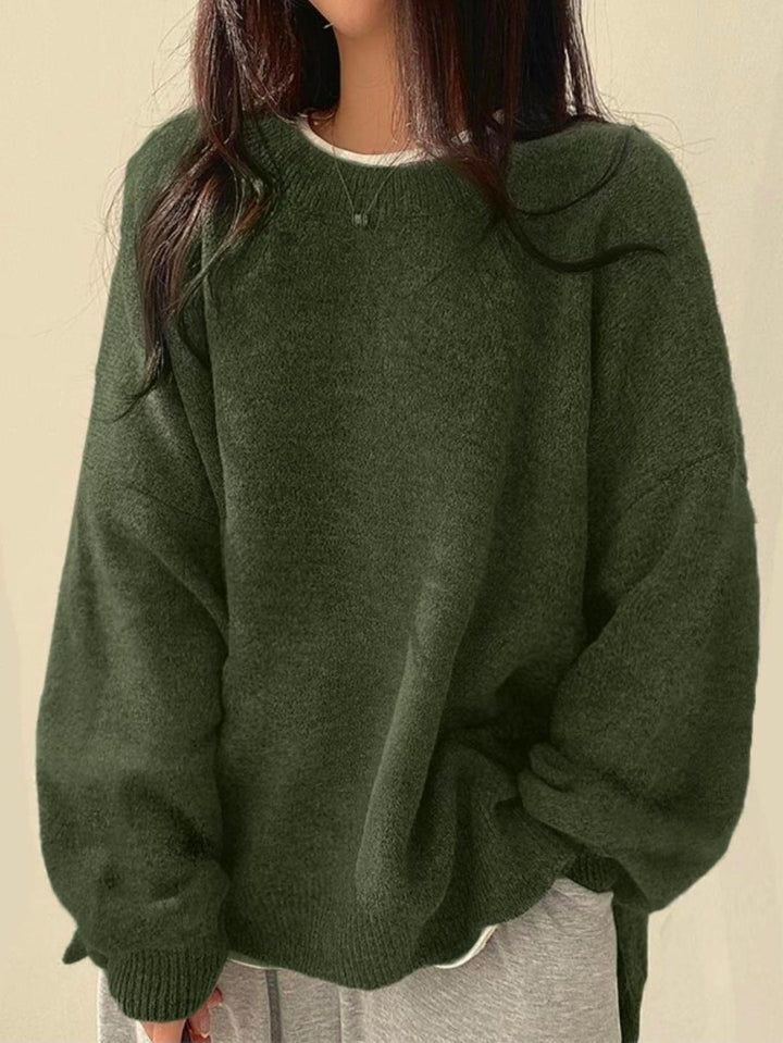 Laurette - Drop Shoulder Split Hem Sweater
