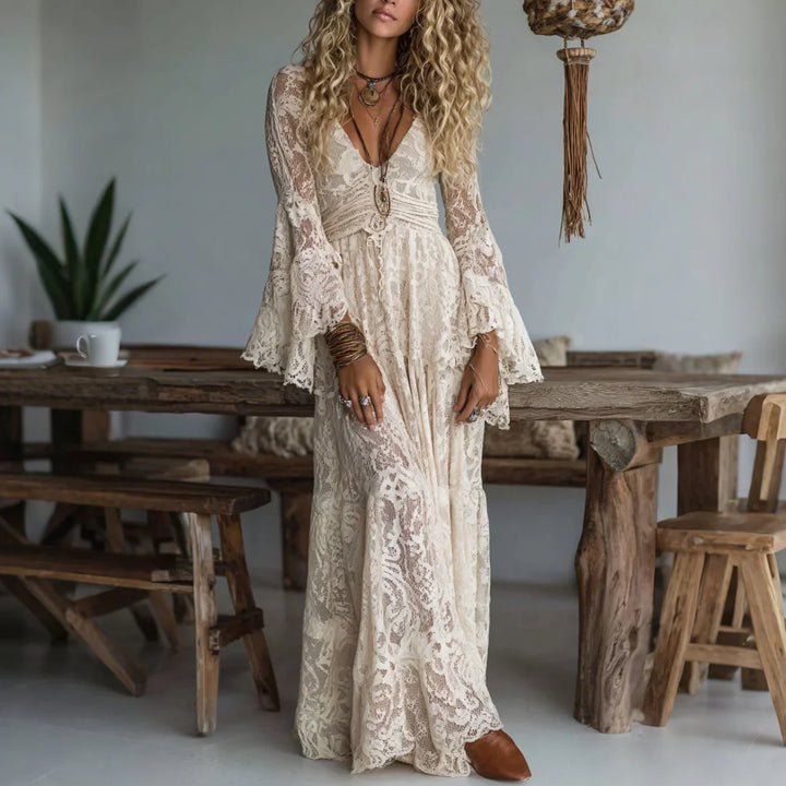 Roxanne - Deep V-Neck Bohemian Maxi Dress