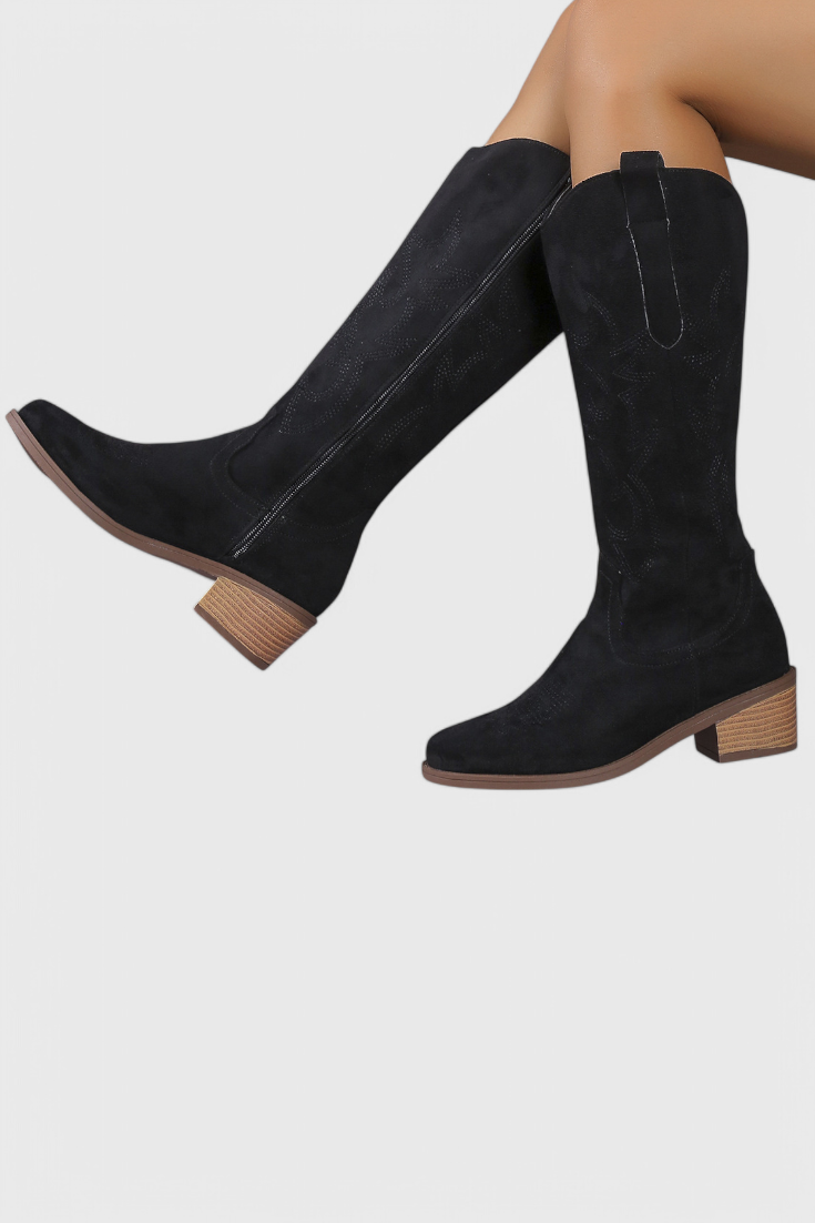 Elka Suede Western Boots with Timeless Stitch Detail