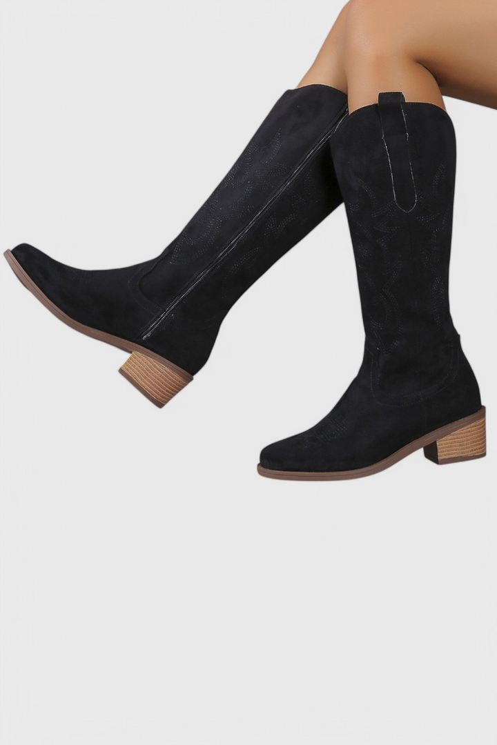 Elka Suede Western Boots with Timeless Stitch Detail