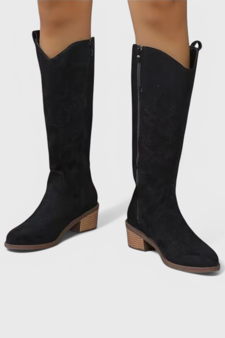 Elka Suede Western Boots with Timeless Stitch Detail