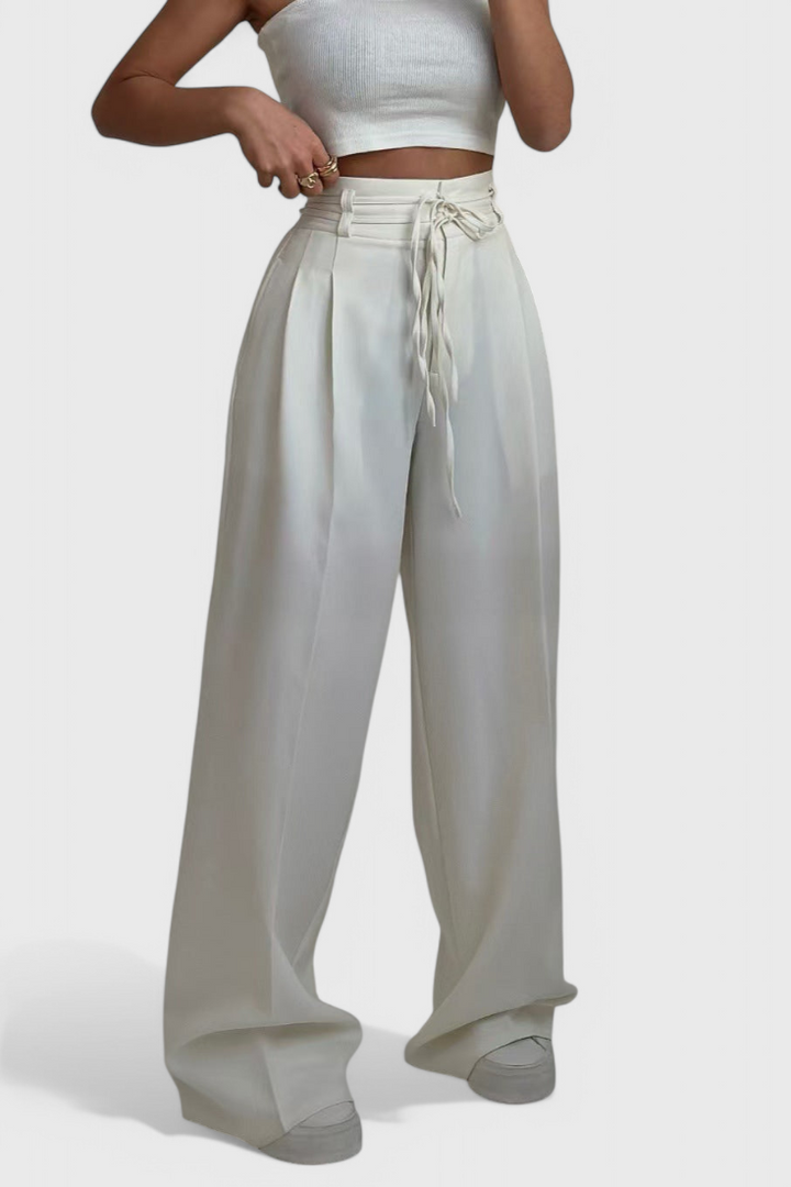 Sophie High-Waisted Wide-Leg Trousers with Cord Accents