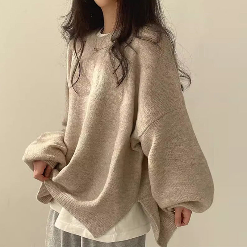 Laurette - Drop Shoulder Split Hem Sweater