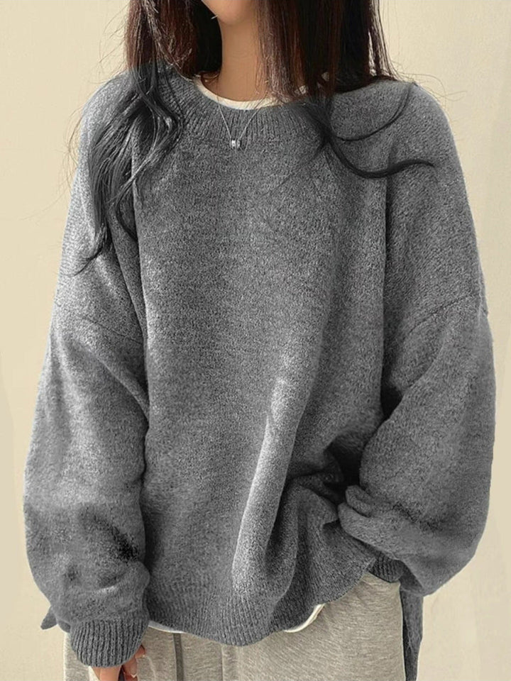 Laurette - Drop Shoulder Split Hem Sweater
