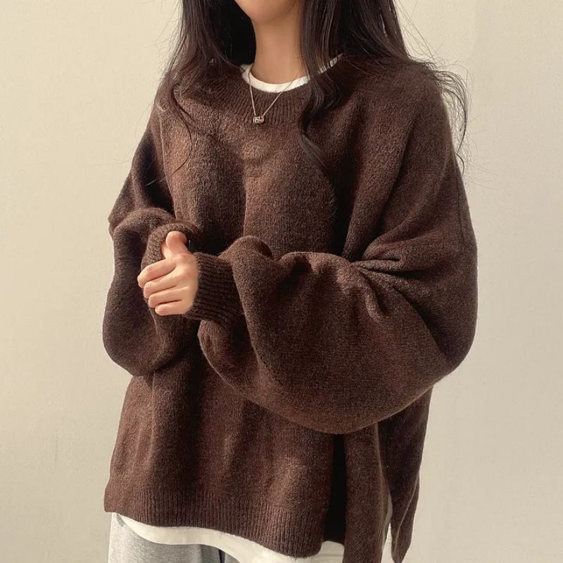Laurette - Drop Shoulder Split Hem Sweater