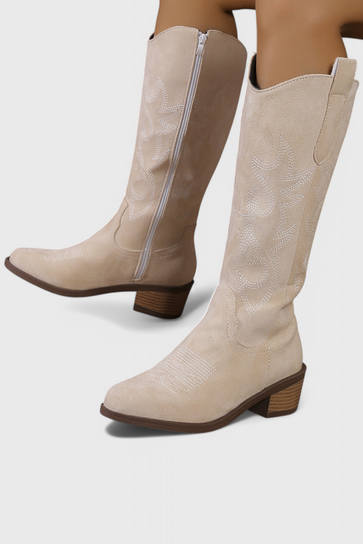 Elka Suede Western Boots with Timeless Stitch Detail