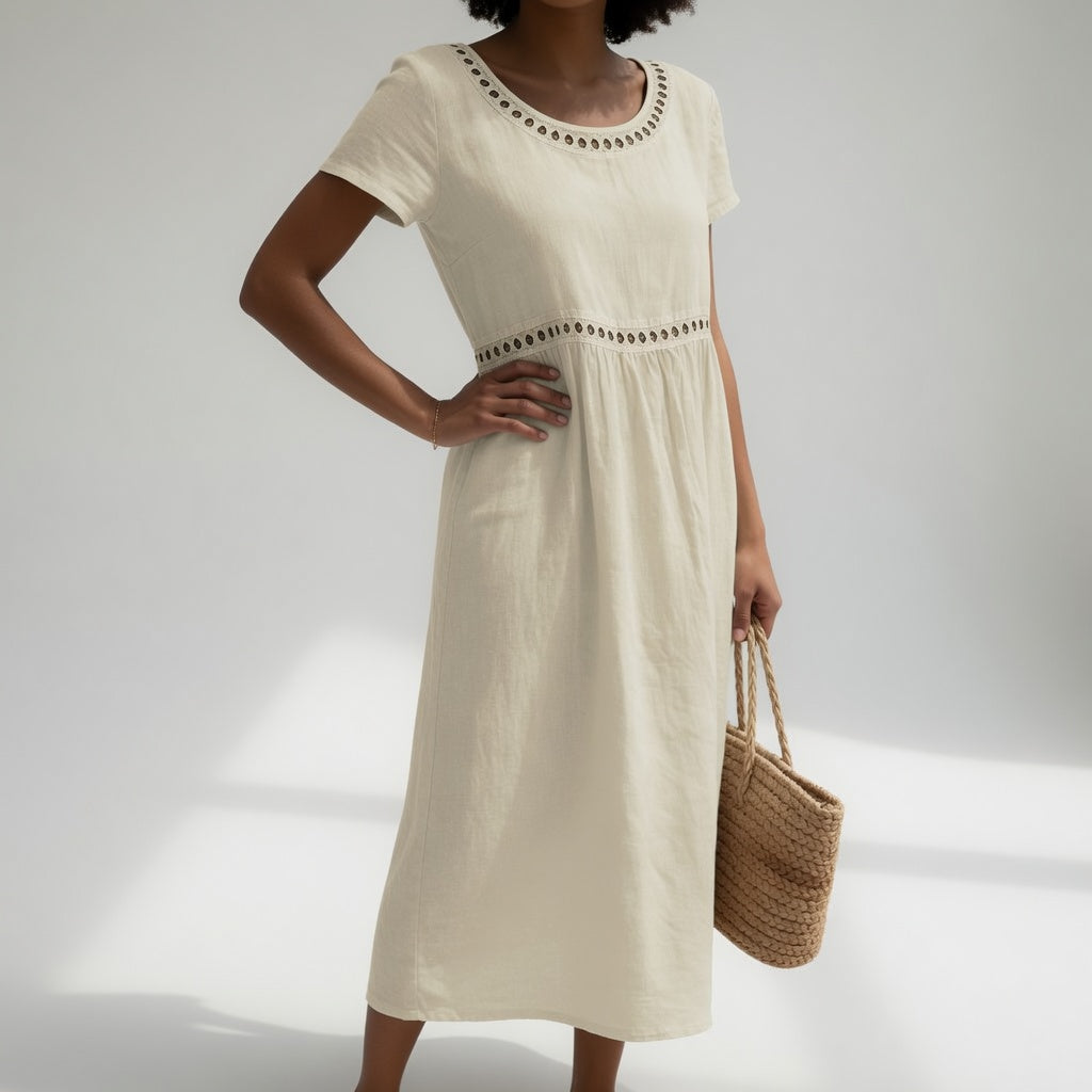 Kyra - Embroidered Linen Blend Midi Dress