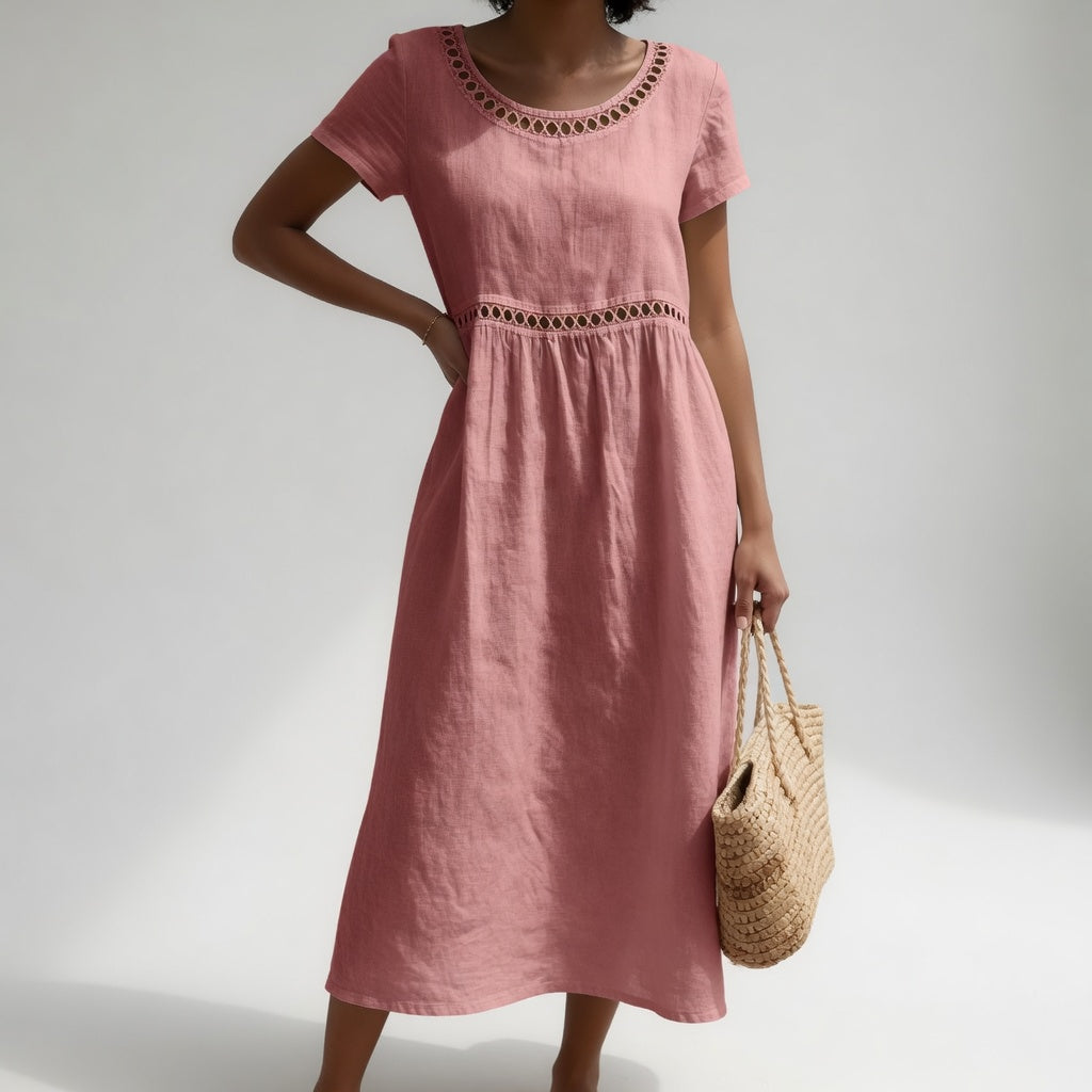 Kyra - Embroidered Linen Blend Midi Dress