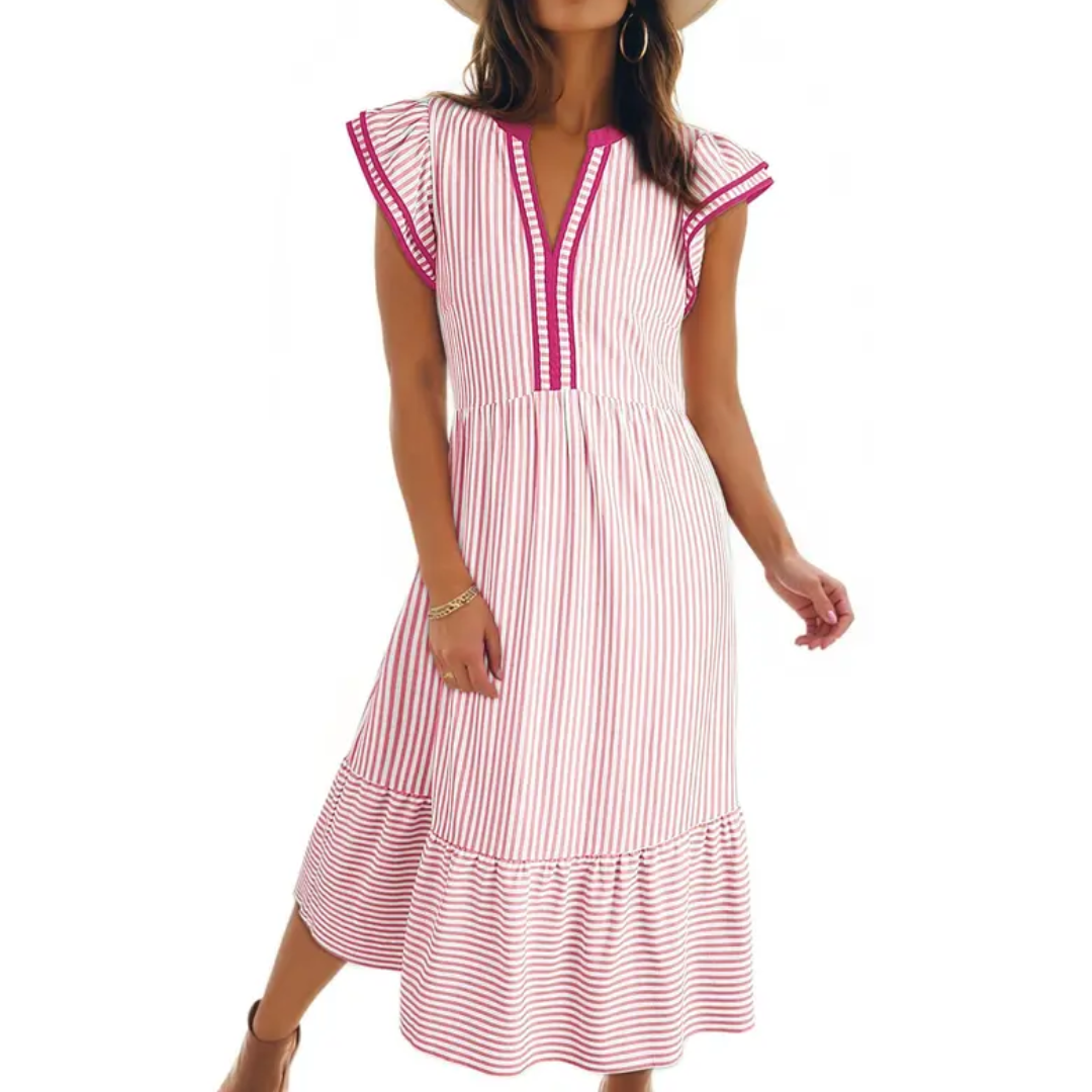 Ruby - Breezy Striped Ruffle Midi Dress