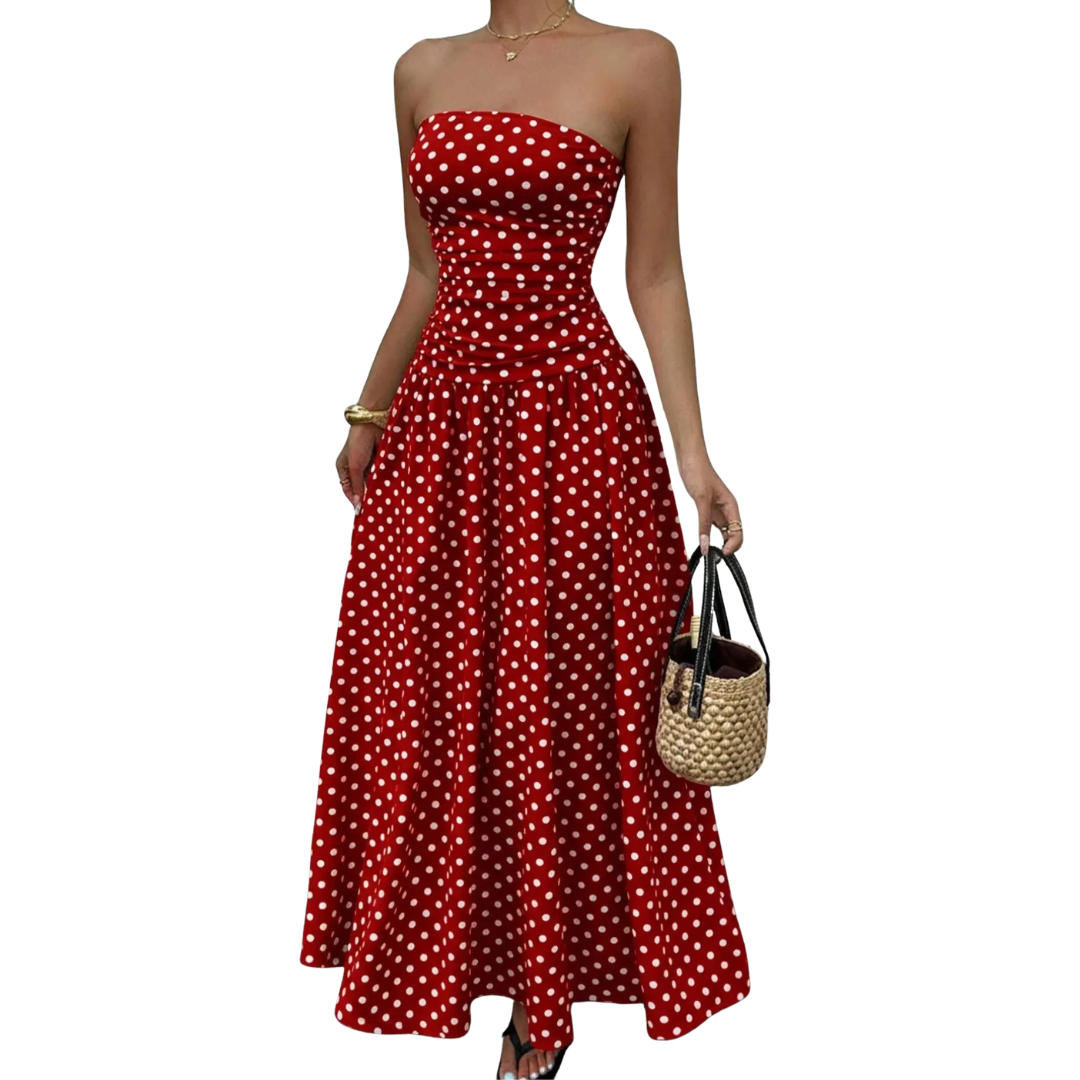 Charlote - Polka Dot Strapless Maxi Dress