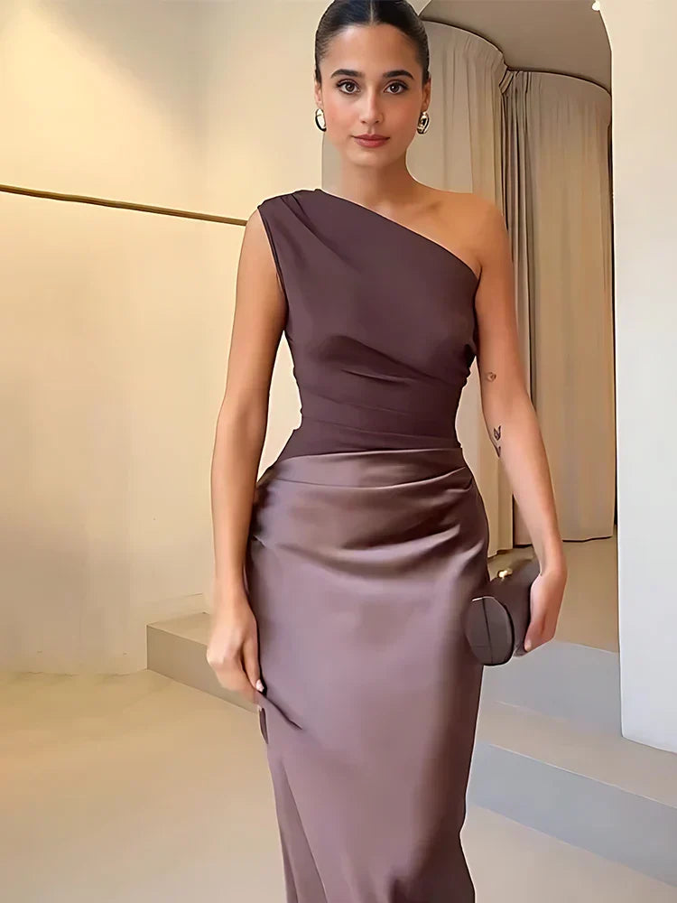 Sofie - One-Shoulder Satin Maxi Dress