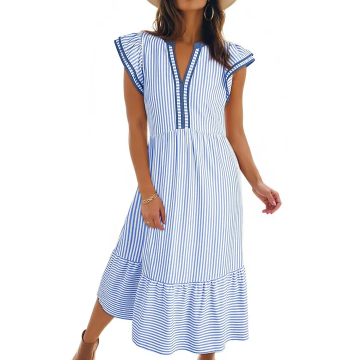 Ruby - Breezy Striped Ruffle Midi Dress