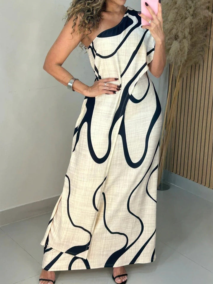 Merylle - Abstract Pattern Off-Shoulder Maxi Dress