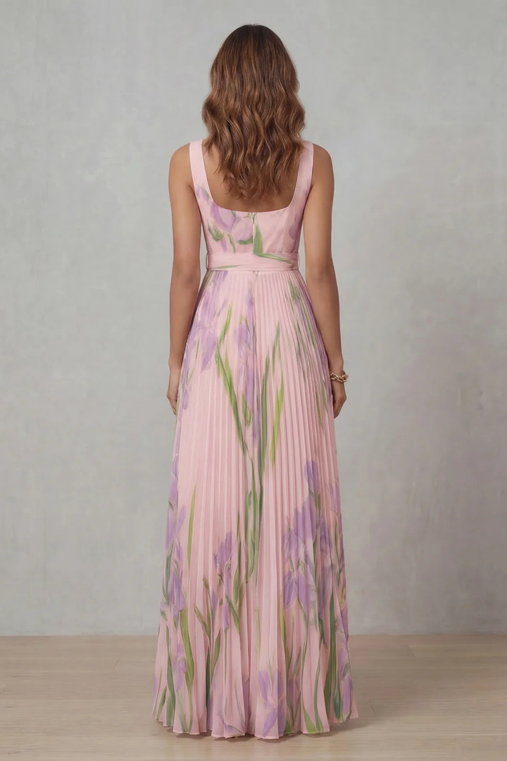 Coleen - Watercolor Floral Pleated Maxi Dress