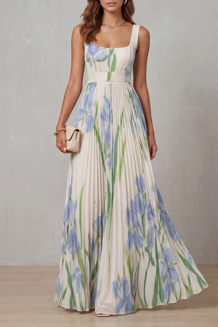 Coleen - Watercolor Floral Pleated Maxi Dress