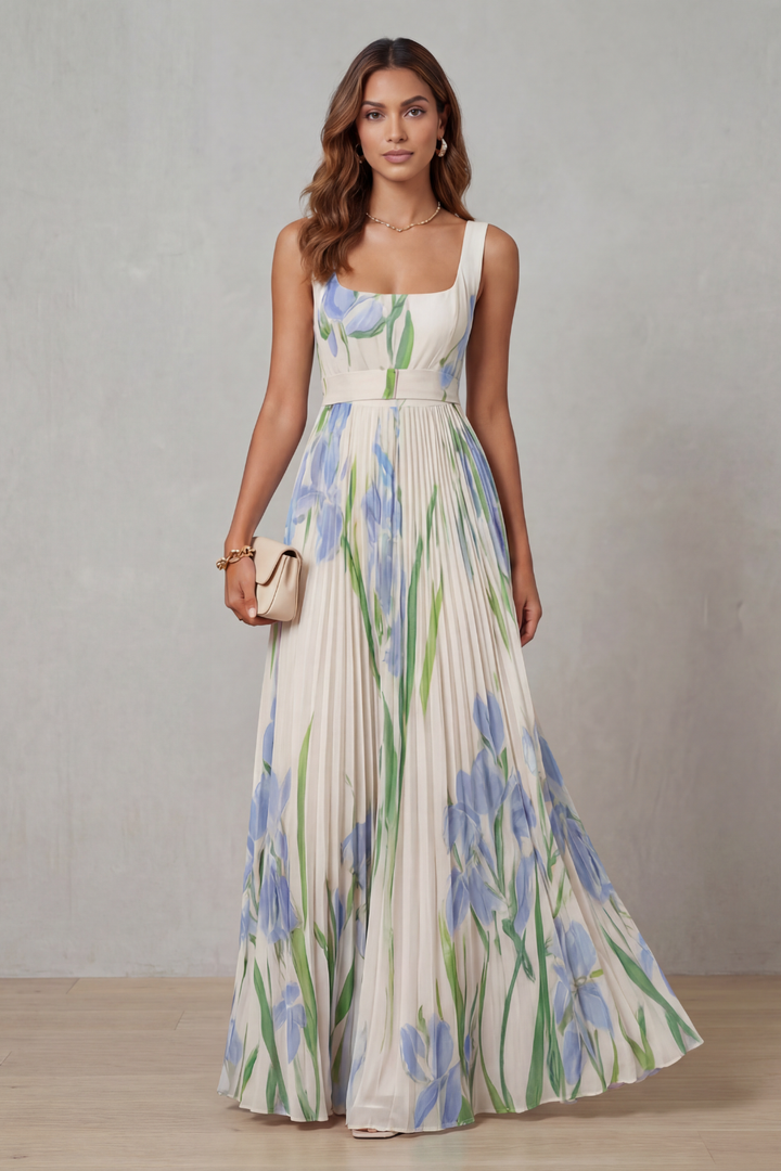 Coleen - Watercolor Floral Pleated Maxi Dress