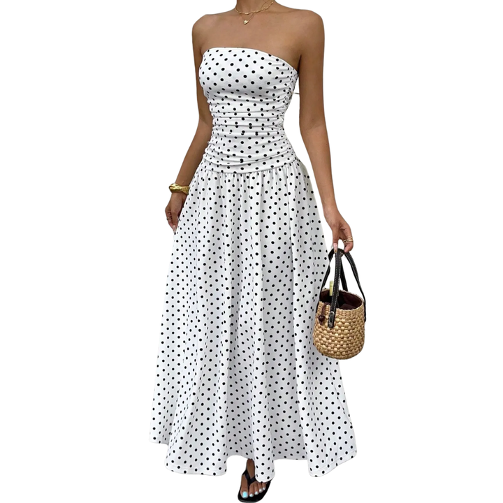 Charlote - Polka Dot Strapless Maxi Dress