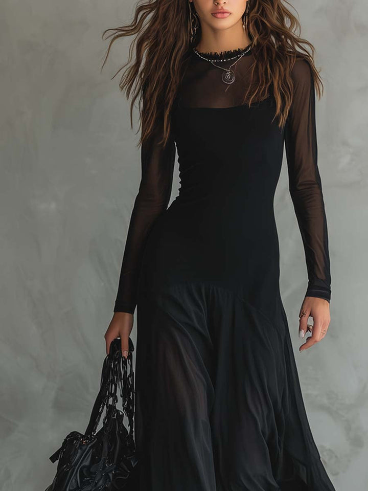 Elina – Ethereal Black Tulle Maxi Dress
