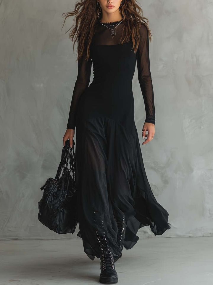 Elina – Ethereal Black Tulle Maxi Dress