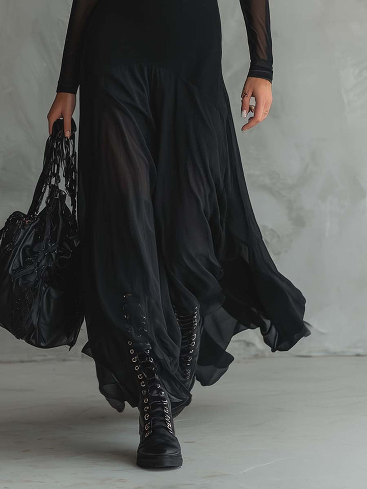 Elina – Ethereal Black Tulle Maxi Dress