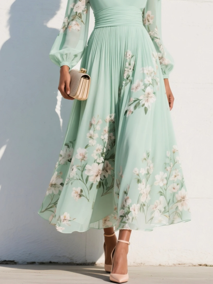 Merryl - Mint Green V-Neck Chiffon Midi Dress